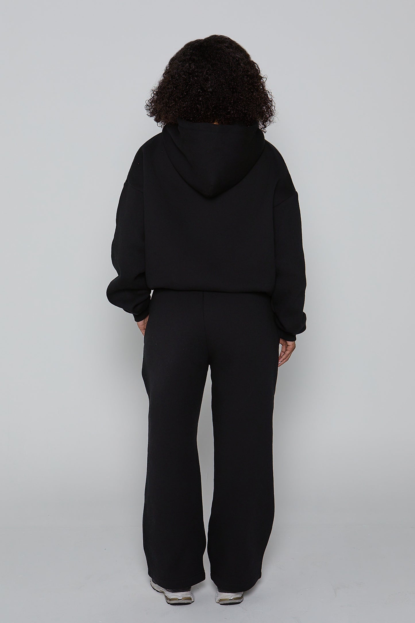 Relaxed Fit Zip Up Hoodie- Black