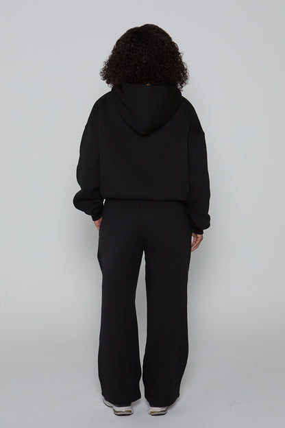 Relaxed Fit Zip Up Hoodie- Black