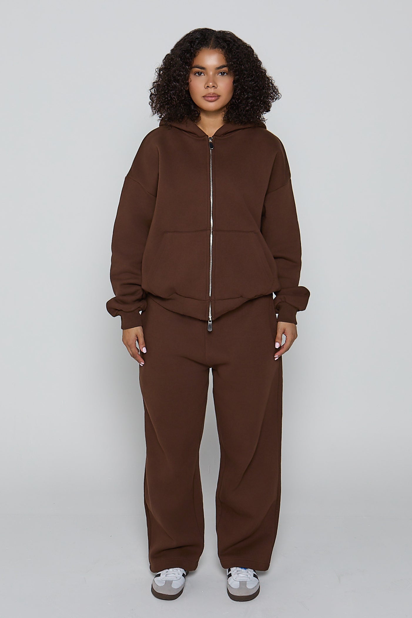 Relaxed Fit Zip Up Hoodie- Chocolate Brown