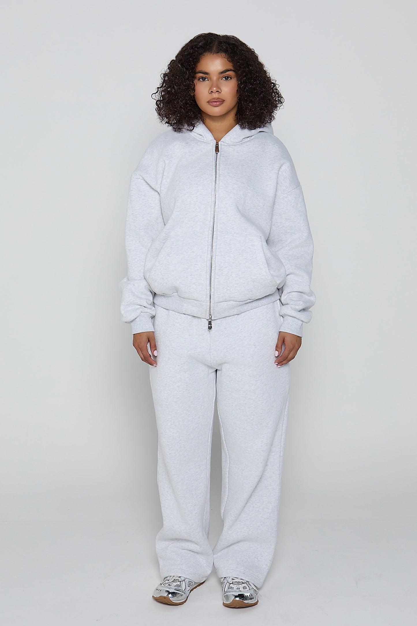Relaxed Fit Zip Up Hoodie- Cloud Grey