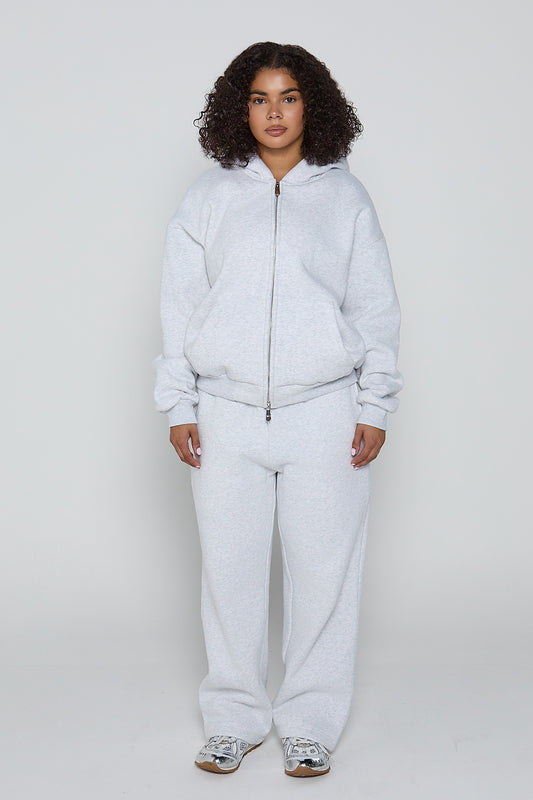 Relaxed Fit Zip Up Hoodie- Cloud Grey