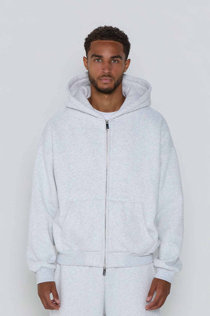Relaxed Fit Zip Up Hoodie- Cloud Grey