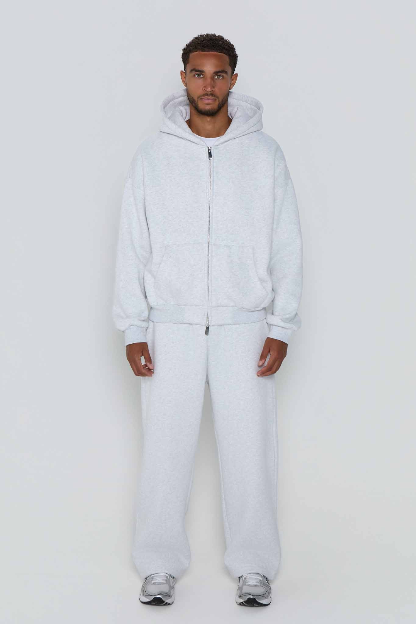 Relaxed Fit Zip Up Hoodie- Cloud Grey