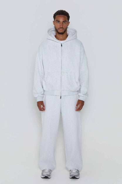 Relaxed Fit Zip Up Hoodie- Cloud Grey