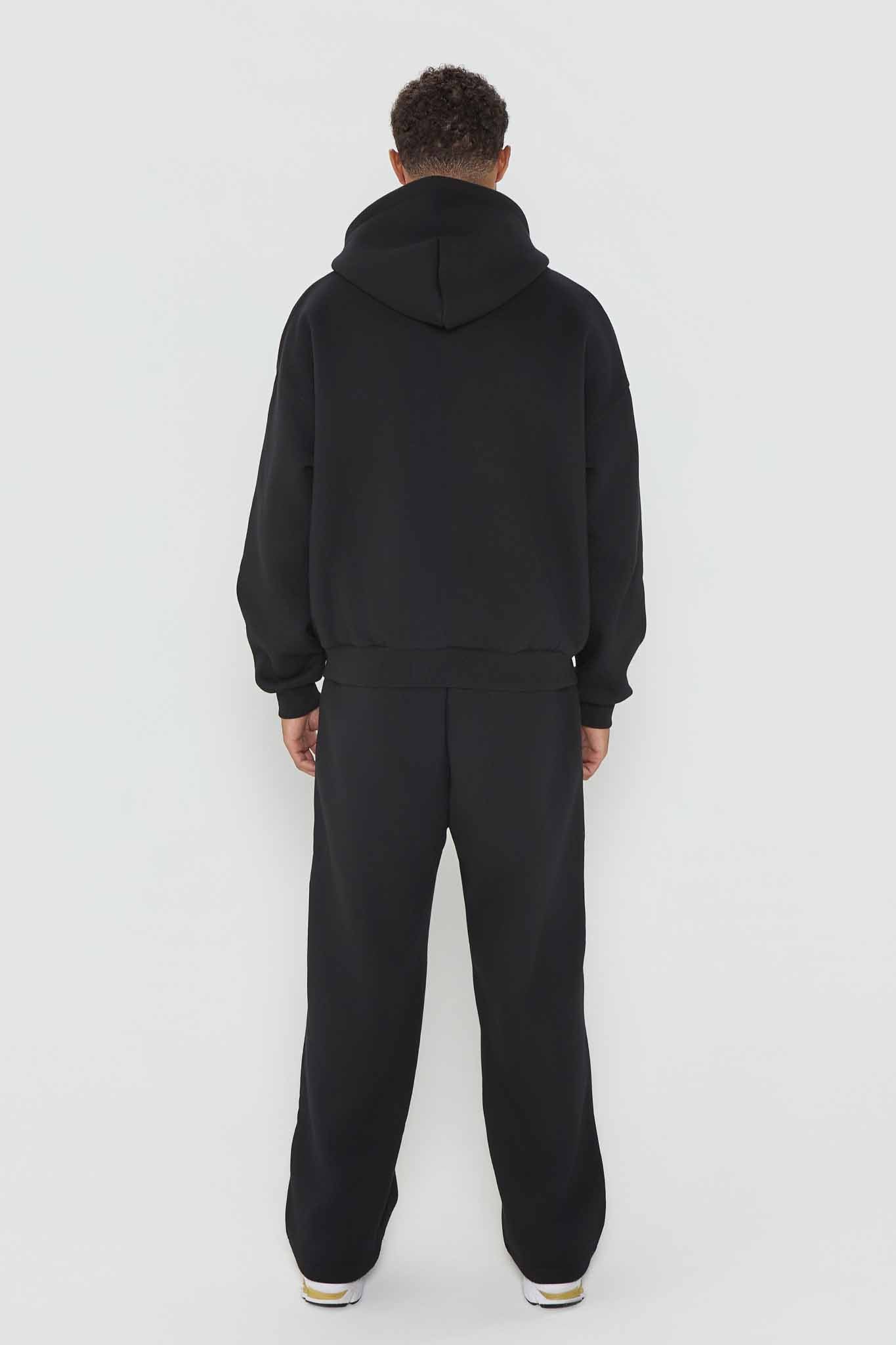 Relaxed Fit Zip Up Hoodie- Black