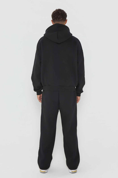 Relaxed Fit Zip Up Hoodie- Black