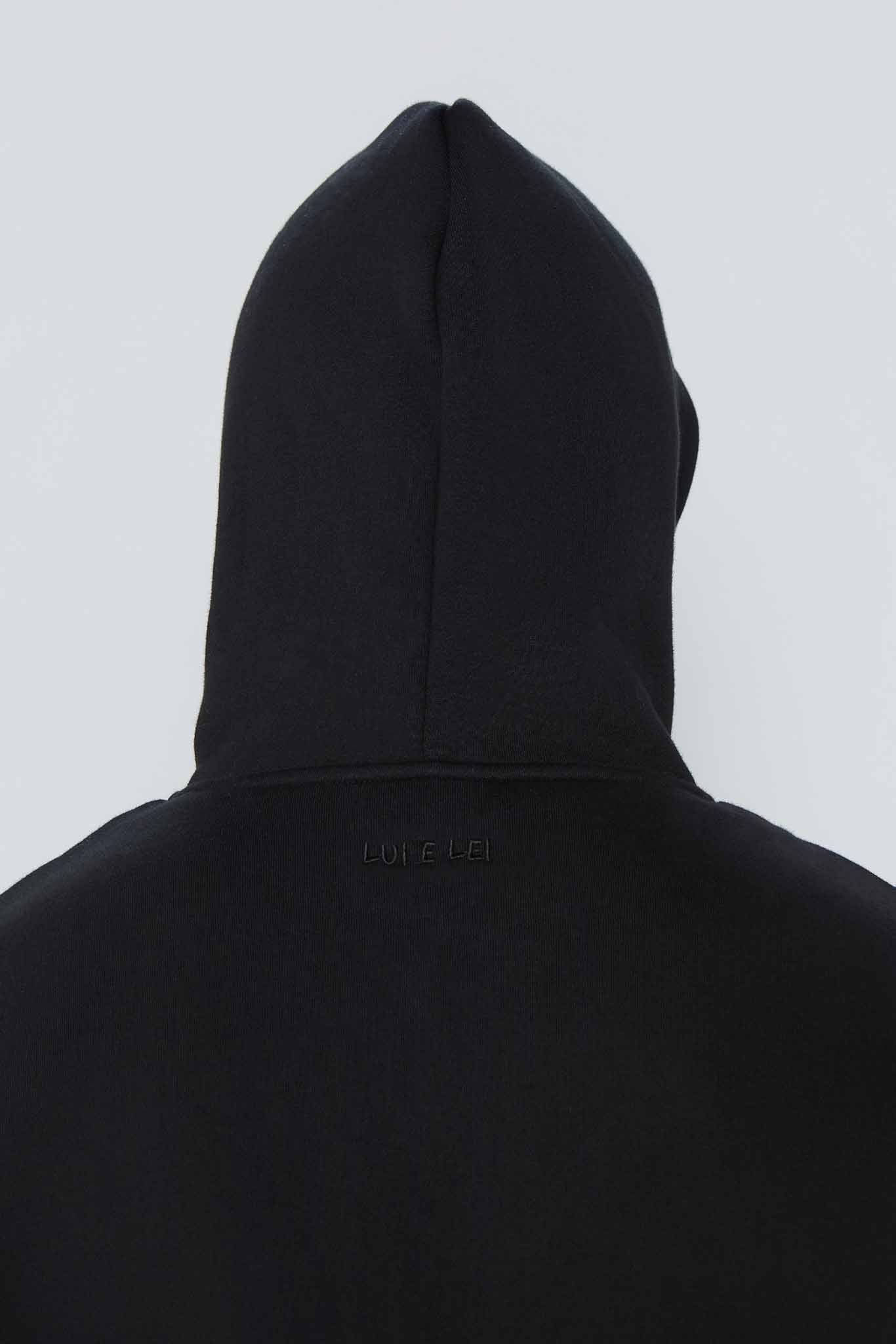Relaxed Fit Zip Up Hoodie- Black