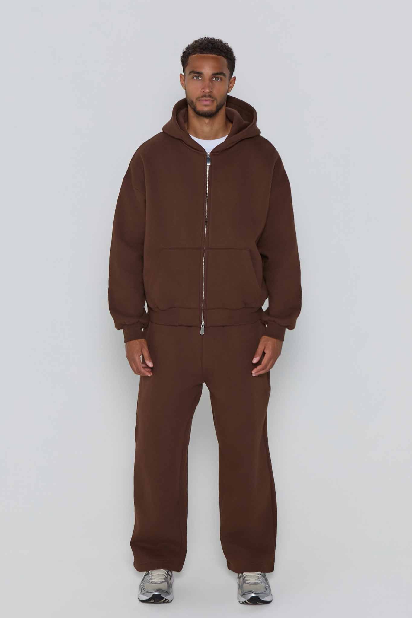 Relaxed Fit Zip Up Hoodie- Chocolate Brown