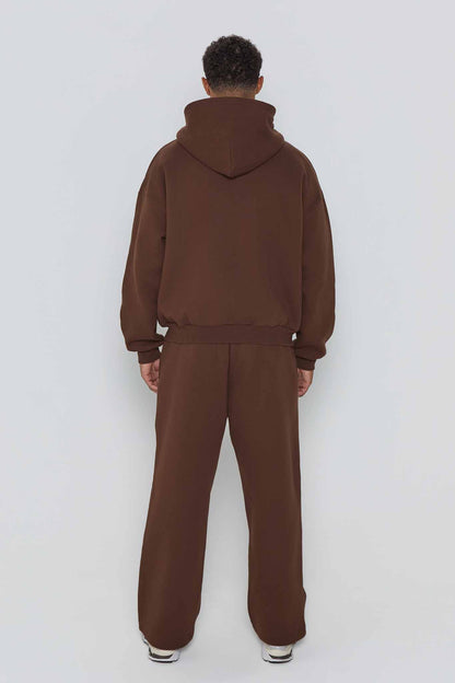 Relaxed Fit Zip Up Hoodie- Chocolate Brown