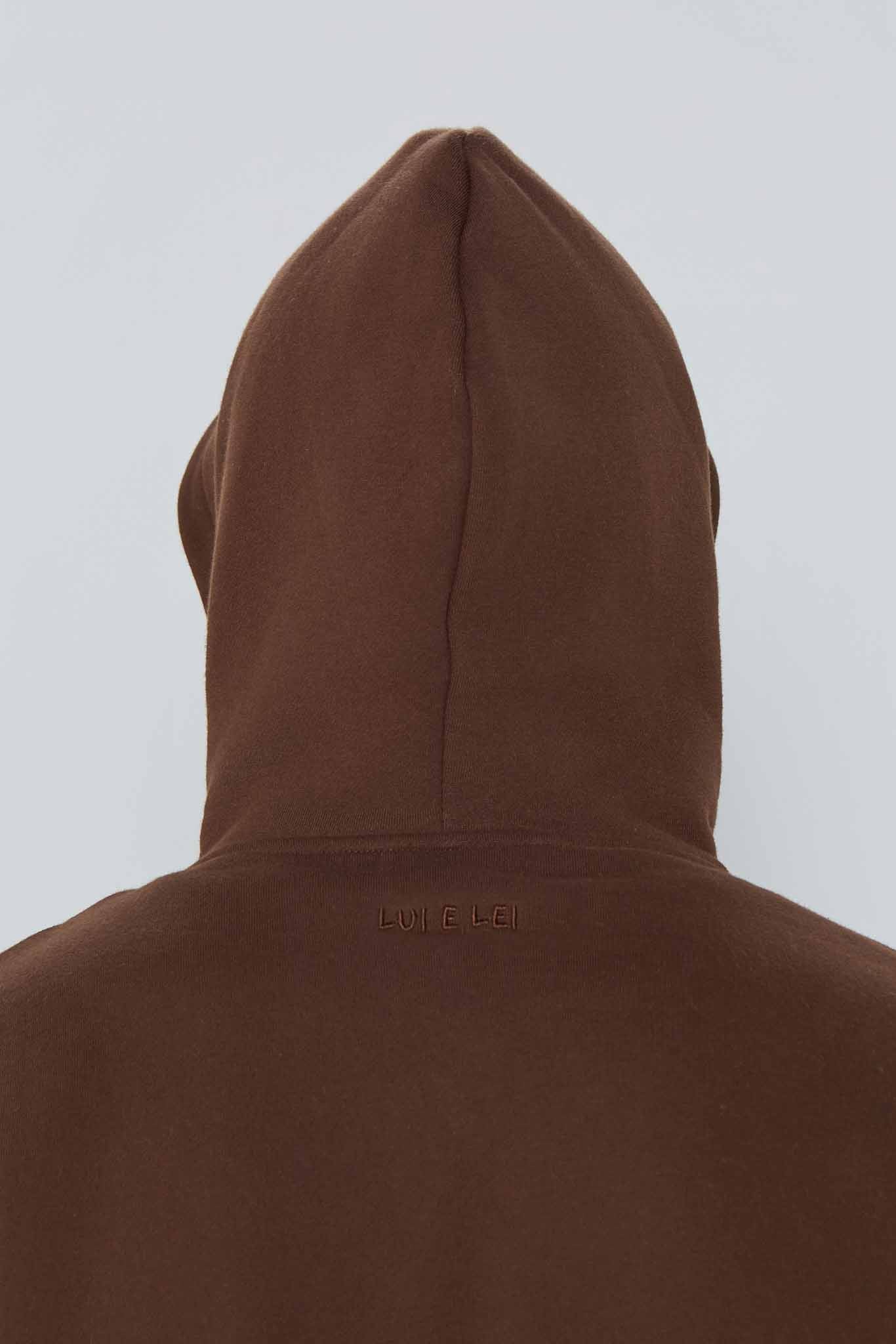 Relaxed Fit Zip Up Hoodie- Chocolate Brown